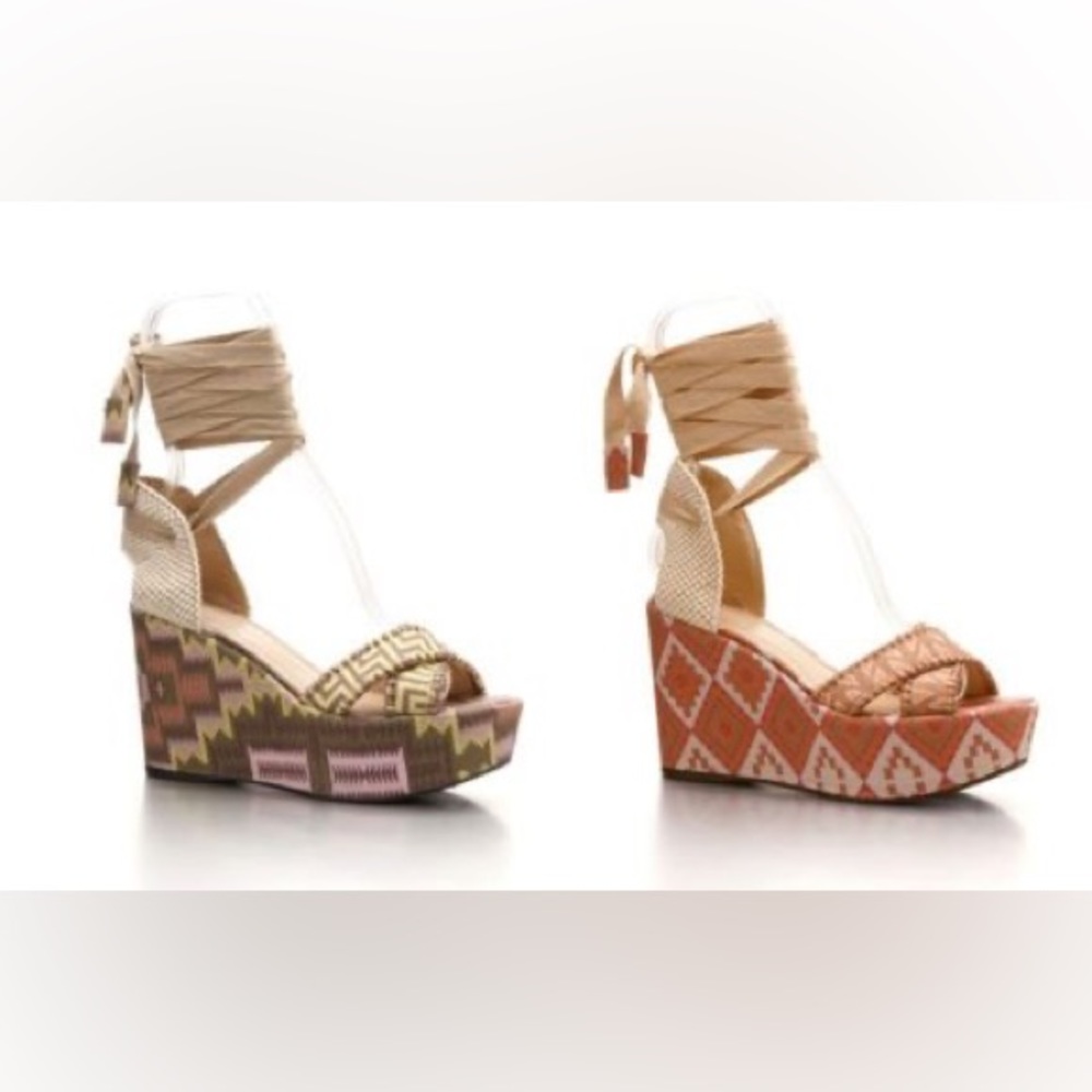 Theodora & Callum By Stuart Weitzman Printed Linen Wedges - Picture 7 of 12